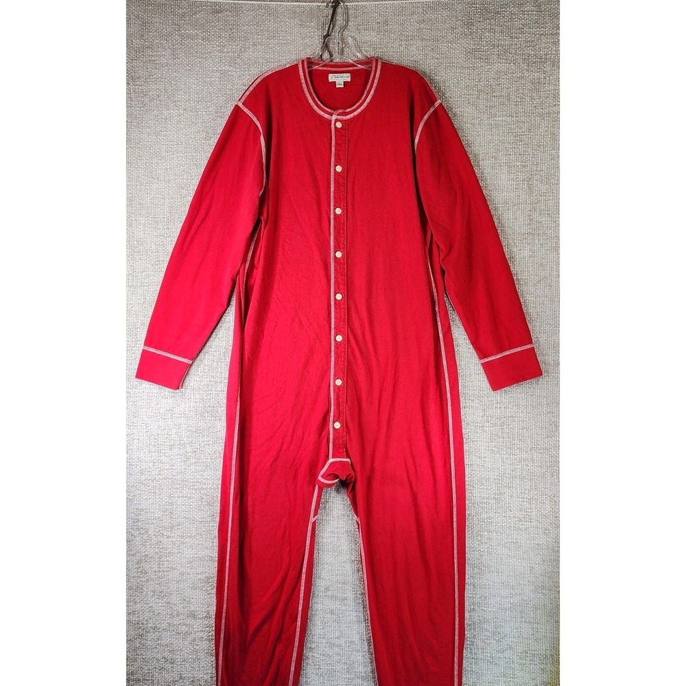 J.Crew NY Red Cotton Knit Union Suit Mens L Flap Rear Base Layer Long Johns